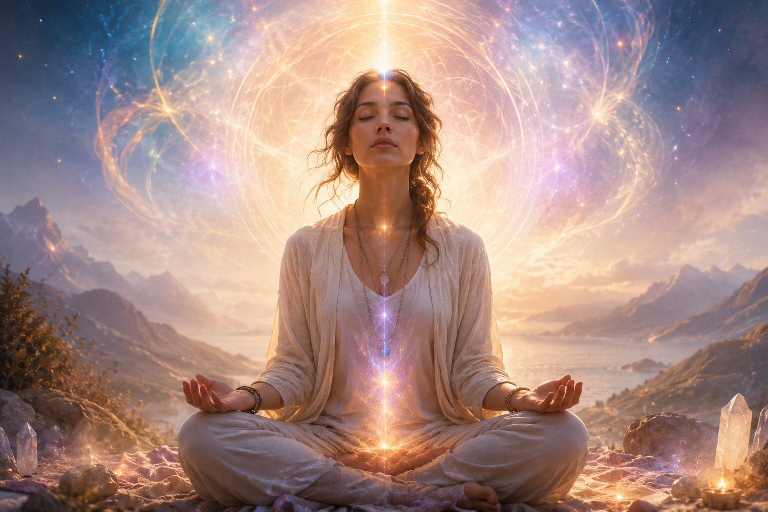Woman in meditation exploring spiritual channeling and intuitive guidance