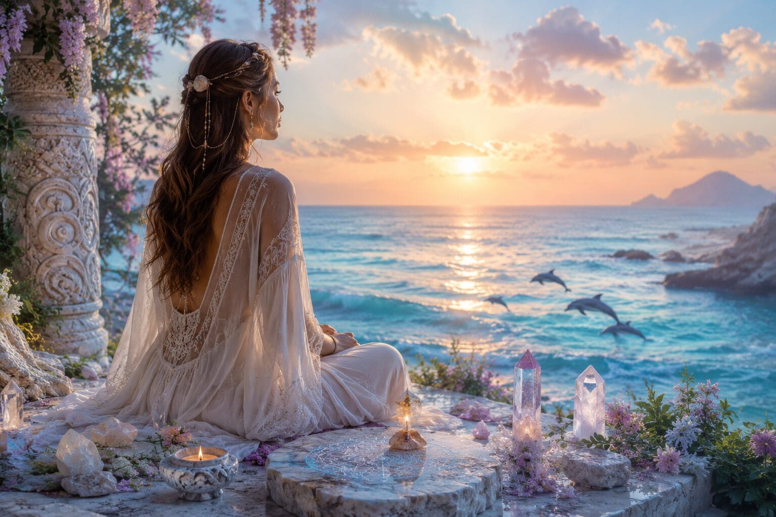 Ethereal feminine figure representing the energy and remembrance of a Lemurian Priestess