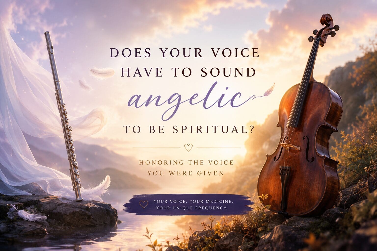 A peaceful flute and cello resting in a serene landscape, symbolizing that every authentic voice carries its own unique spiritual expression.