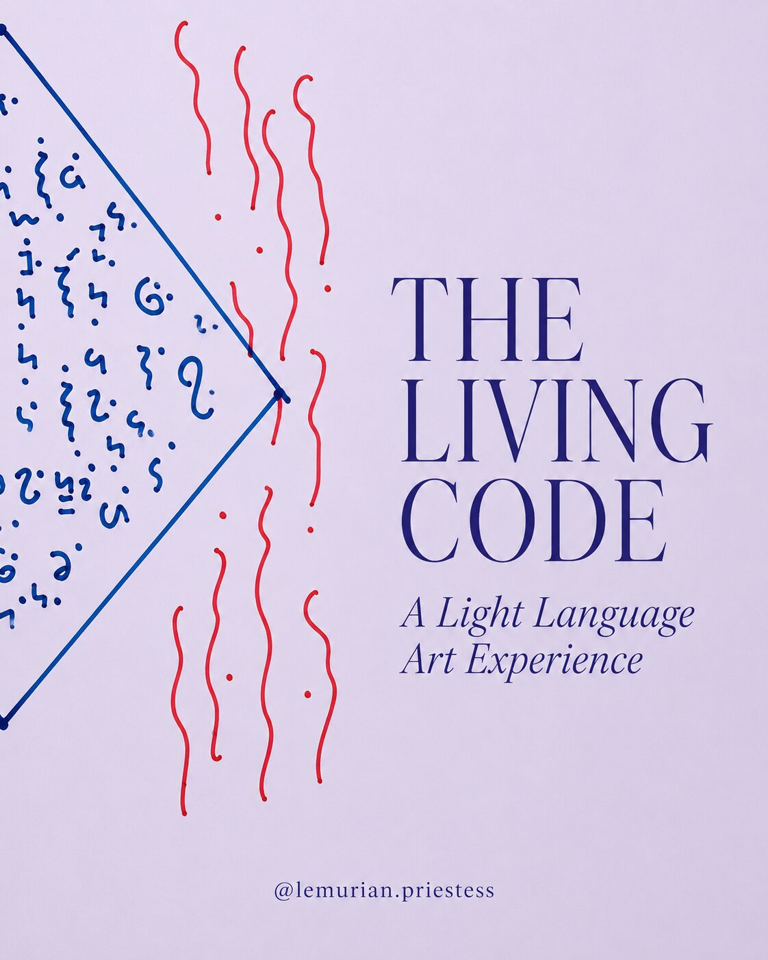 The Living Code banner featuring an original hand-drawn Light Language artwork in a gold frame, surrounded by crystals and candles in a peaceful sacred space. The image represents a Light Language art experience for meditation, reflection, and spiritual connection.*